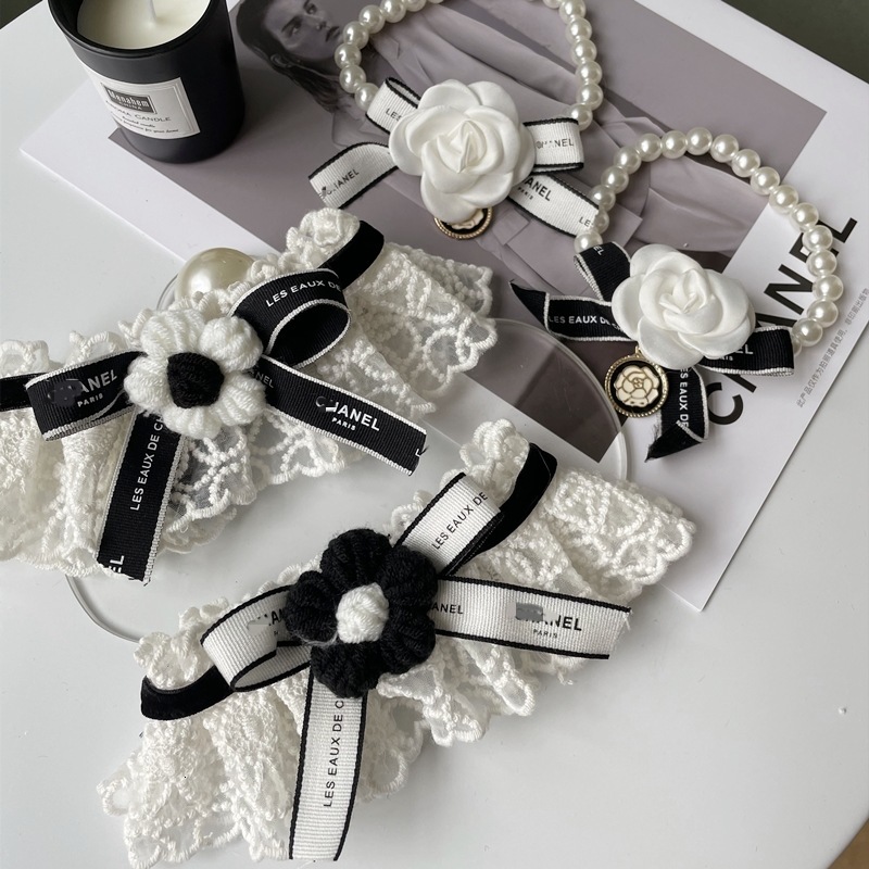 Pet Collar Cotton Lace Designer Choker Comfortable Necklace Neck Rope Accessories For Cats And Dogs With Black Camellia Style