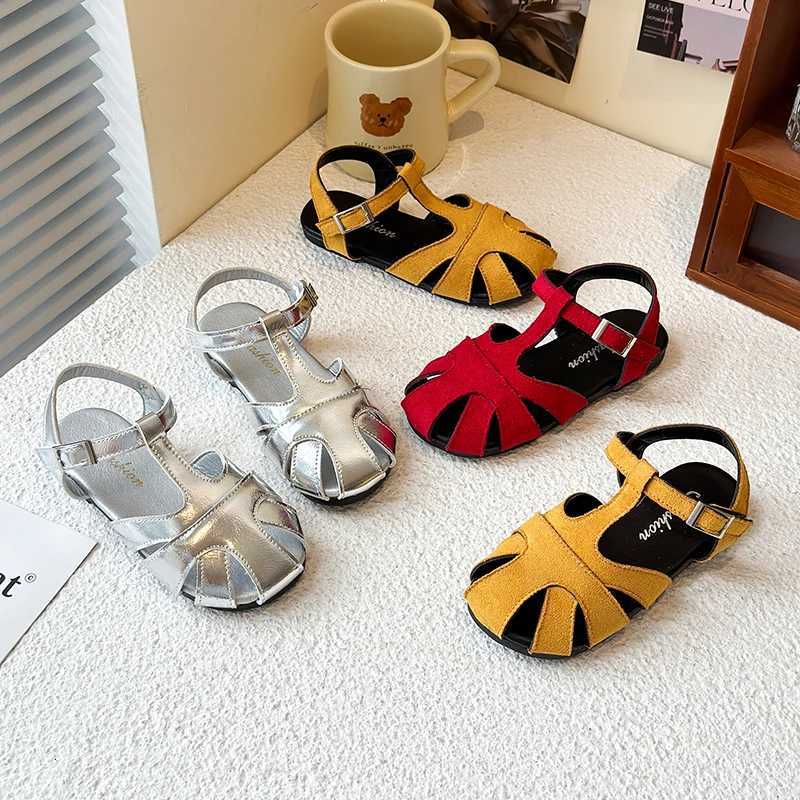 Kids Leather Cage Sandals for Girls 2025 Summer New Toddler Beach Shoes Non-slip Princess Elegant Retro Kid Garden Wedding FlatsT260321