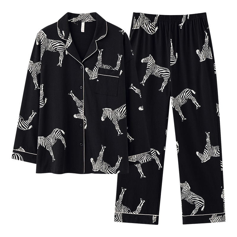 Women's Pajamas Antibacterial Pure Cotton Autumn Winter Zebra Pattern Long Sleeve Couple Homewear