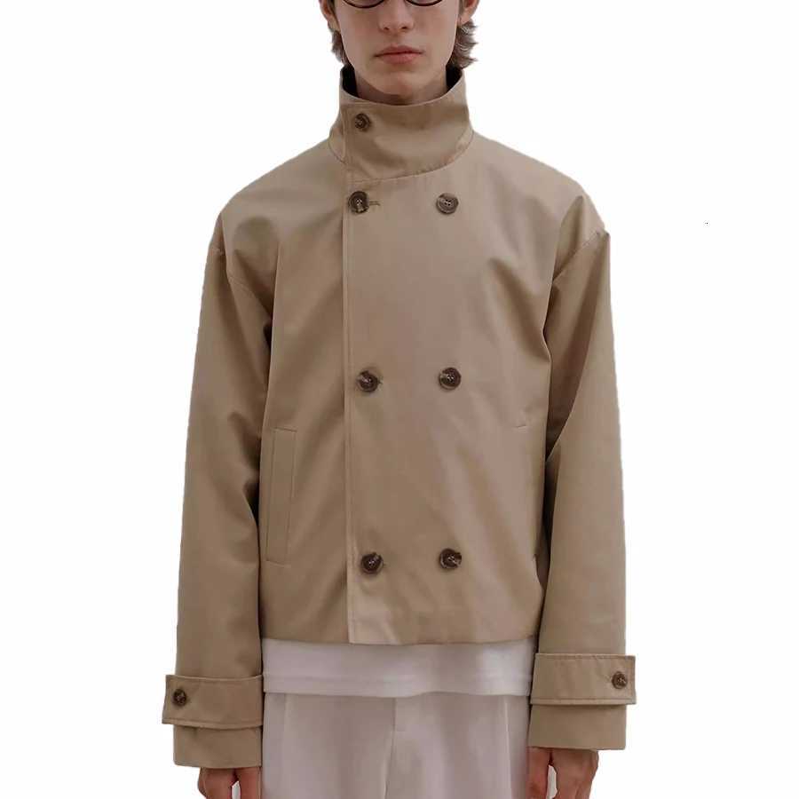 Mauroicardi Spring Autumn Khaki Short Trench Coats Man Stand Collar Double Breasted Elegant Chic Luxury Designer Clothes 2025 C260325