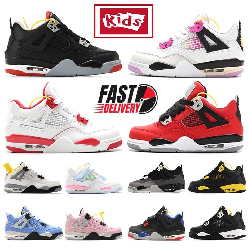 4 4s Kids Shoes Black Cat Comic Bred Toro bravo Sierra Red toddler sneakers Children youth little baby Preschool infant boys girls Kid Designer Sports enfant trainers