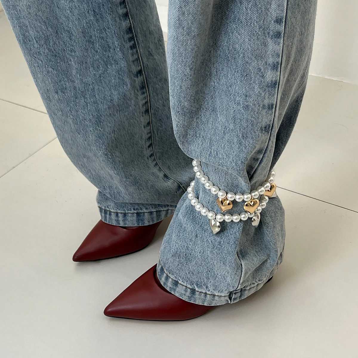 2Pcs/Set CCB Imitation Pearl Beads Adjustable Creative Anklets Jeans Chain Temperament Decoration Heart Pendant Anklet Jewelry H260325 - view 4