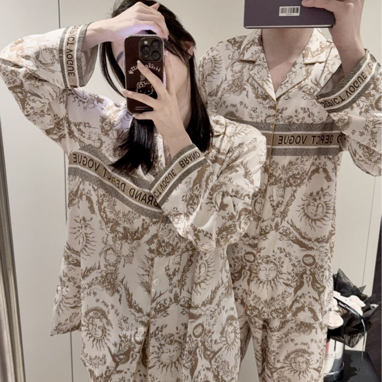 Couple Pajamas Design Homewear Set Ice Silk Light Luxury High End Fashion Letter Print Sun Jungle Soft Smooth Comfortable