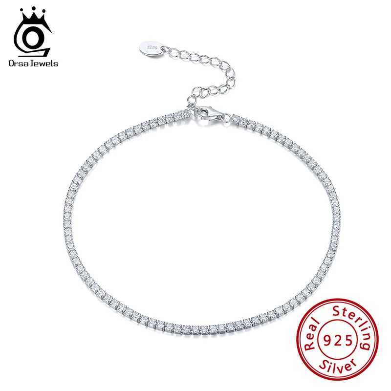 ORSA JEWELS Hip Hop 925 Sterling Silver Tennis Chain Anklets for Women Boho Zircon Beach Barefoot Sandals Anklet Jewelry SA03 H260325 - view 4