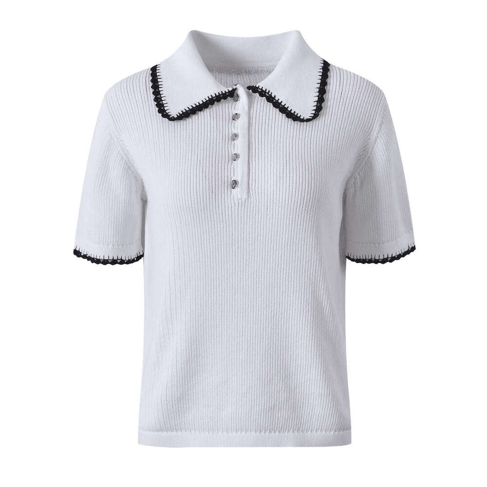 k30 2026 Spring New Designer Minimalist Collar Lace Edge Women's Hooded Short Sleeve Knitted Sweater