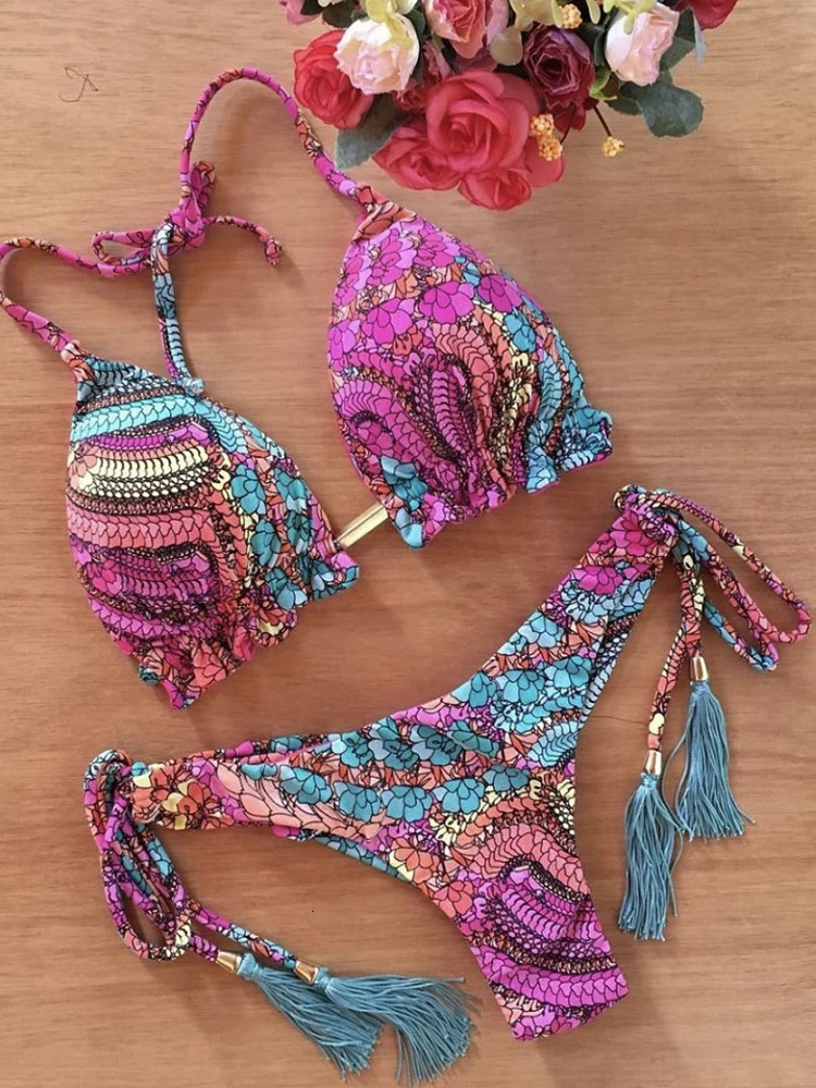 Sexy Bikini Floral Print Swimwear String Bikini Set Push Up Swimsuit Bikinis Women Biquini Beach Bathing Suit Women 260324