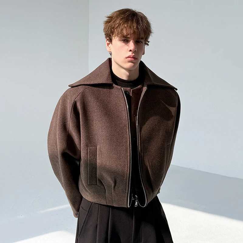 LUZHEN 2025 New Big Neck Fake Two Piece Design Solid Color Woolen Coat Mens Stylish Elegant Korean Casual Male Clothes JY5219 C260325