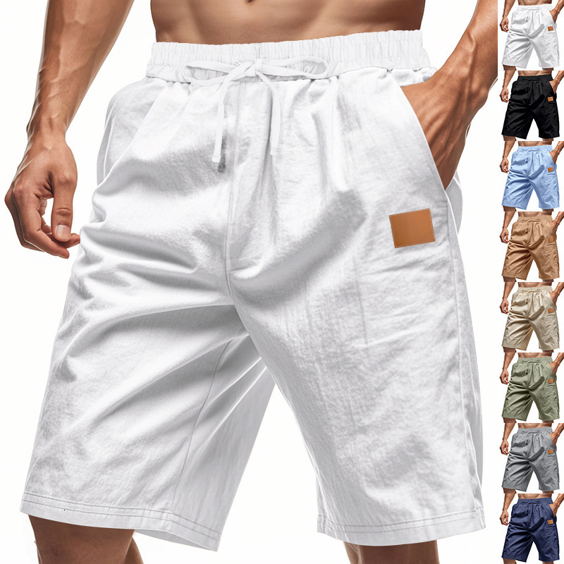 European And American Summer Solid Color Men's Plus-size Essential Shorts Thin Linen Breathable Beach Sports Casual Loose Shorts For Men