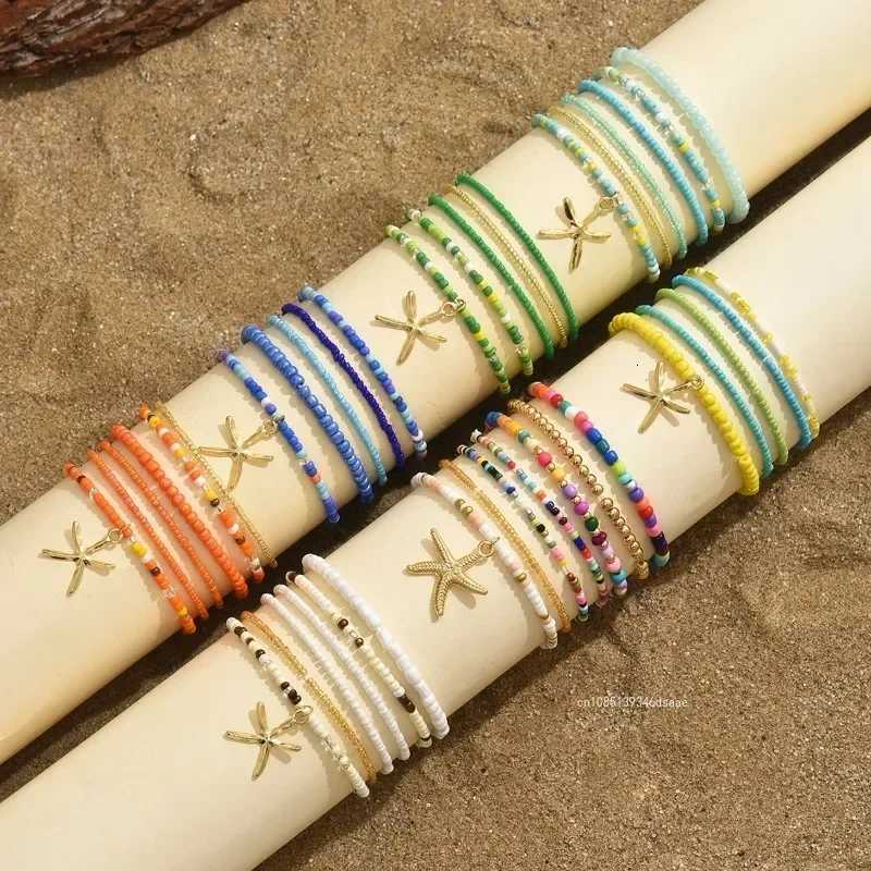 Multilayer Bohemia Rice Bead Anklet Set for Women Fashion Starfish Pendant Anklets Summer Sandy Beach Ankle Chain on Leg Jewelry H260325 - view 3