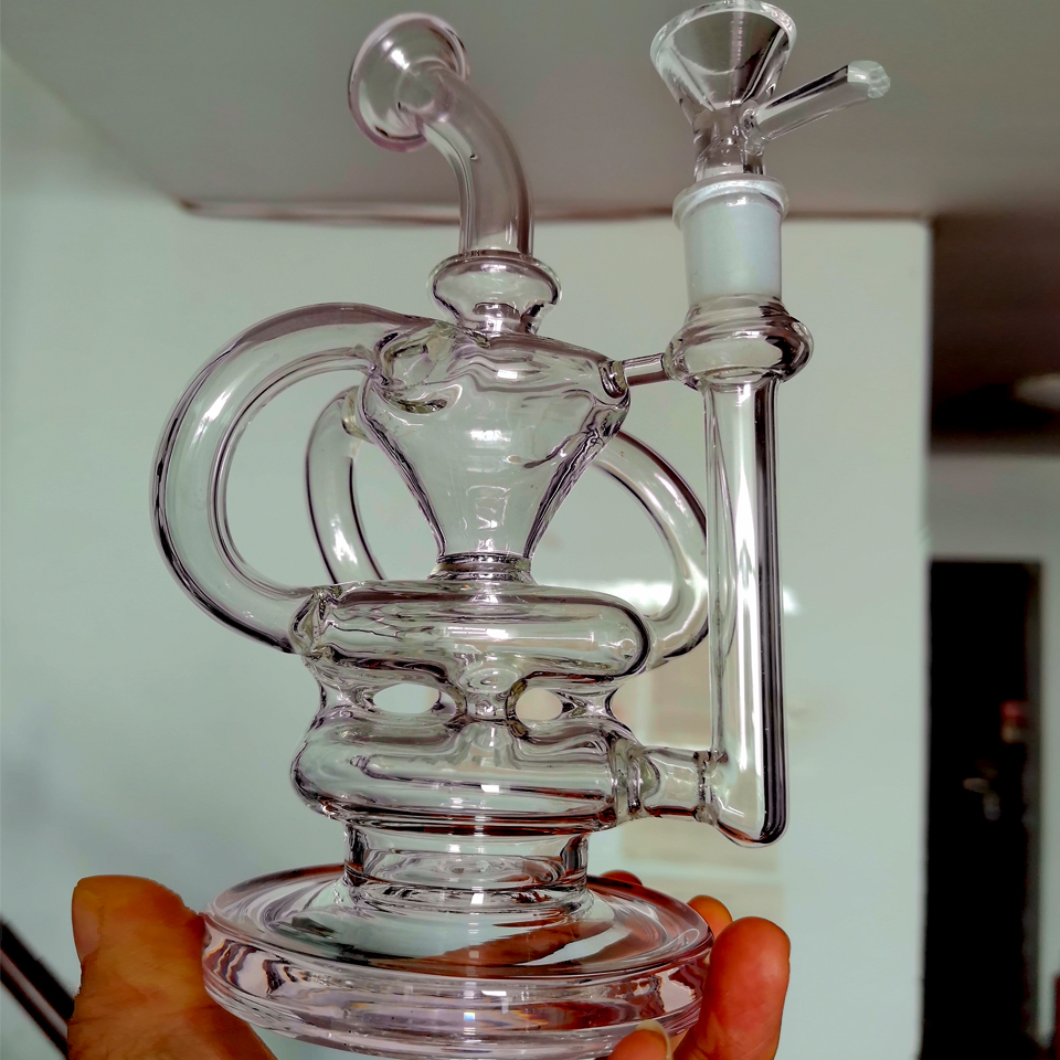 Pink Bong Recycler Oil Hookahs Thick Glass Water Pipes Bubbler Smoking Percolator Water Bongs with 14mm Banger