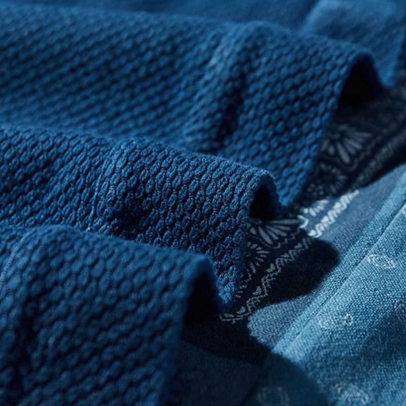 BADBOWL Japanese Retro Indigo Plant Kimono Blue Dyeing Road Robe Heavy Kendo Fabric Half Sleeve Jacket Men Casual Cardigan Coat C260325