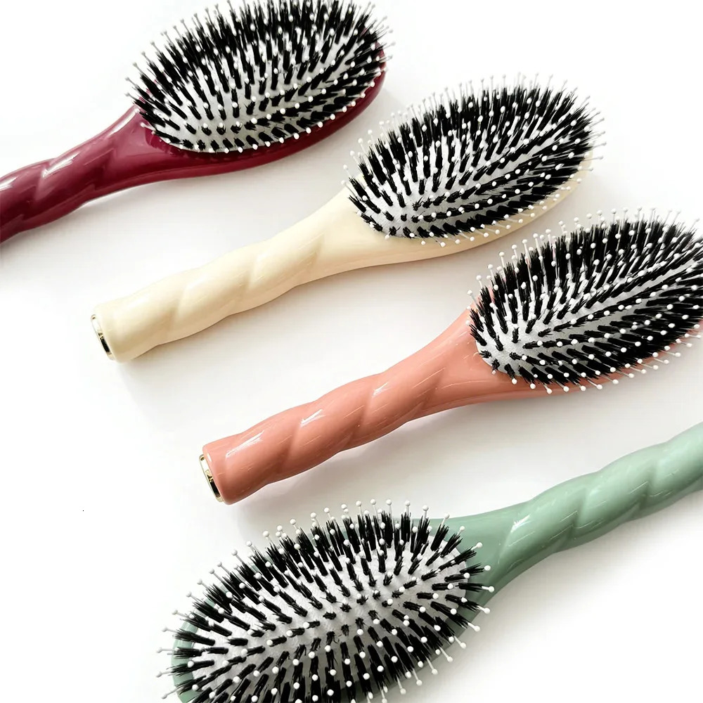 Macaron Large Size Boar Bristle Hair Brush Air Cushion Comb - Scalp Massage Detangling Hair Care Styling Tool 260325