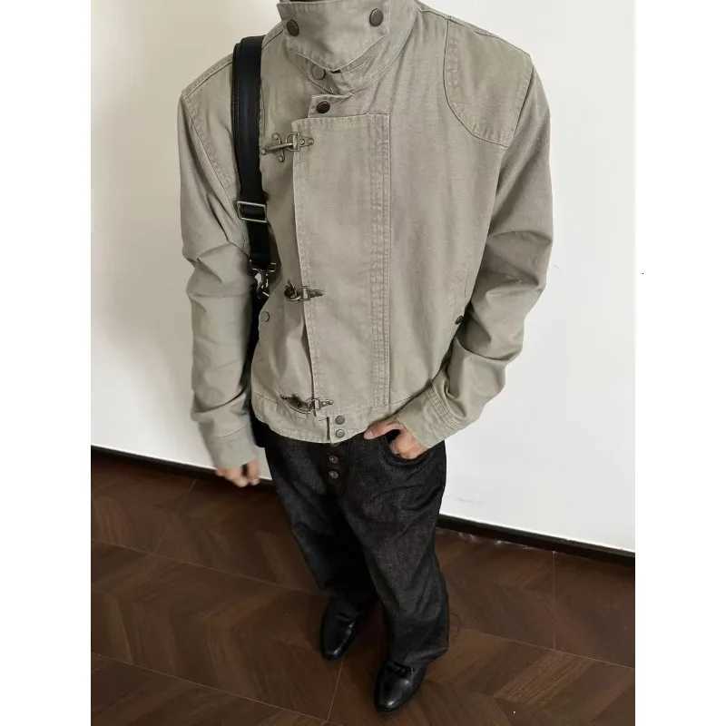Harajuku Mens Turn Down Collar Jacket American Retro Short Workwear Coat Autumn Streetwear Casual Loose Fit Fashion Outerwear C260325