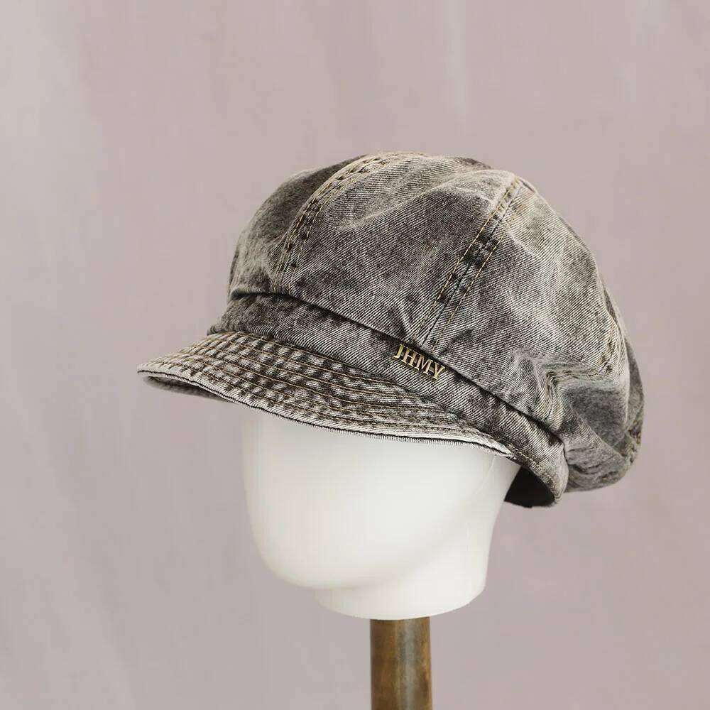 Newsboy Hat Women Octagonal Cap Beret Denim Vintage Washed Blue Retro English Style Spring Autumn Painter Accessory For Outdoor Qian Pan - view 4