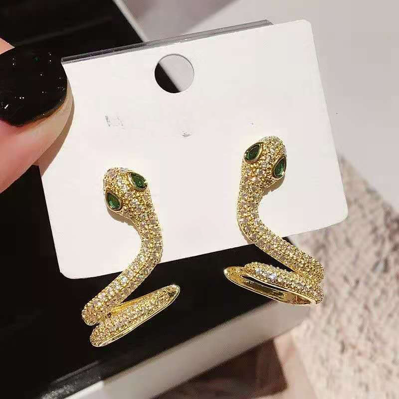 Earrings Electroplated Snake Shaped Ear Cuff With Unique Design Niche High End Feel Micro Inlaid Snake Stud Earrings Exaggerated Silver Designer For W - view 9