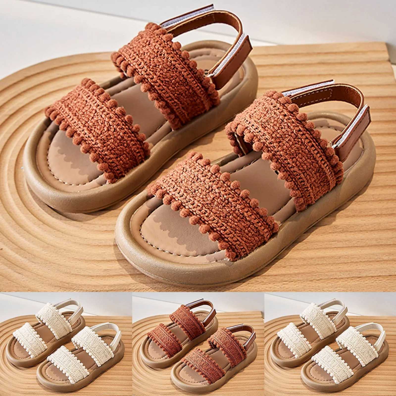 Girls Princess Sandles Summer Girls Big Kids Beach Sandals Shoes Kids Soft Soled Casual Fashion Knitted Shoes For Girl Size 2T260321