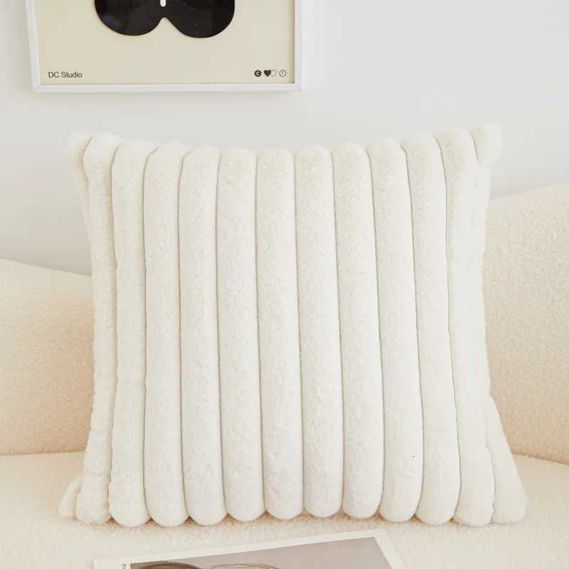 Square Faux Rabbit Fur Ribbed Pillow Case Solid Color Soft Plush Cushion Cover Sofa Office Decoration Pillow Cover Home Supplies H260330 - view 3