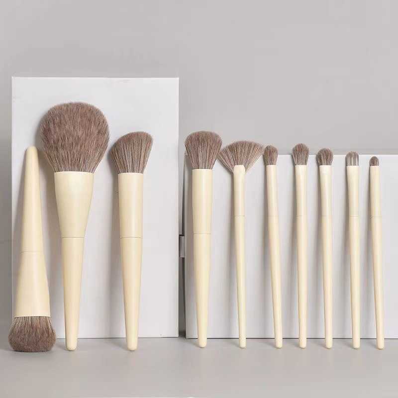 10-piece Zero Makeup Brush Set - Soft Synthetic Fiber Powder Brush, Highlight Brush, Portable Beauty Tools Set D260325