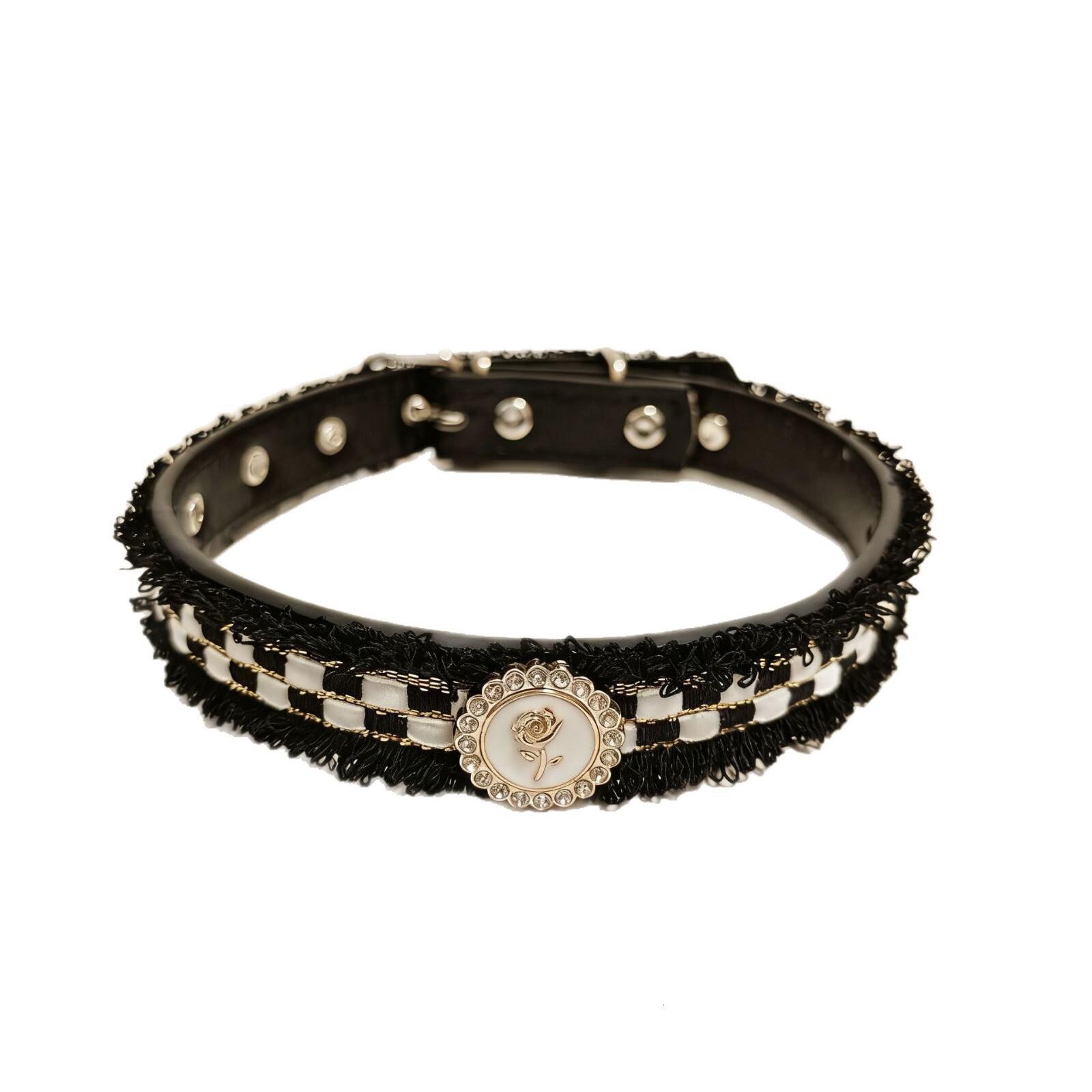 Pet Collar Cute Vintage Checkerboard Pattern Camellia Style Design Comfortable Adjustable Durable For Small Medium Dogs And Cats