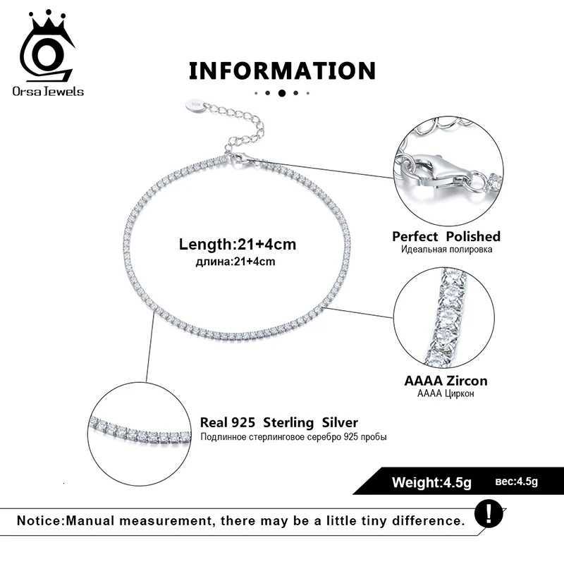 ORSA JEWELS Hip Hop 925 Sterling Silver Tennis Chain Anklets for Women Boho Zircon Beach Barefoot Sandals Anklet Jewelry SA03 H260325 - view 5