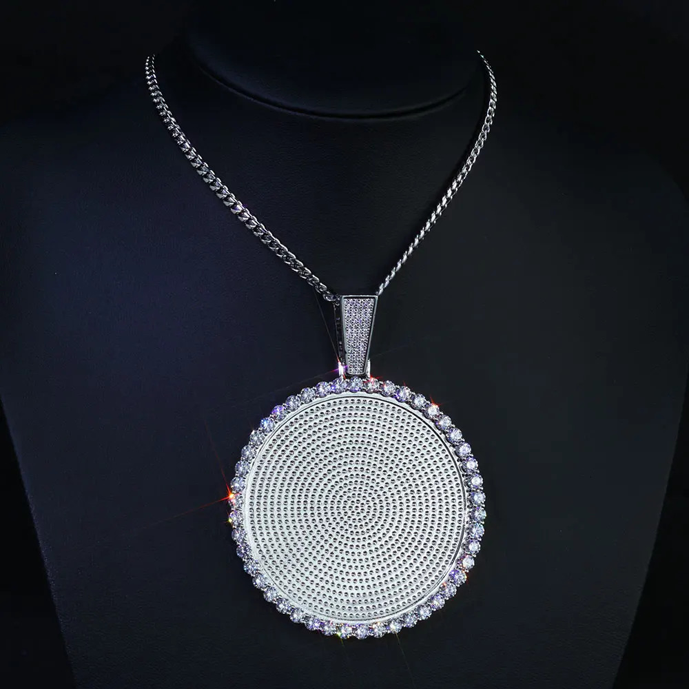 ESKEEM Big Circle Po Medallions Chain Pendant Iced Out Men Hip Hop Memory Picture Pendant Jewelry Christmas Gift 260324