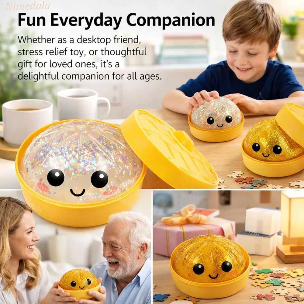Glitter Dumpling Squishies Upgrade Squishy Dumplings Stress Balls Soft Squeezy Dough Ball with Steamer Stress Relief Desk Toy Z260325