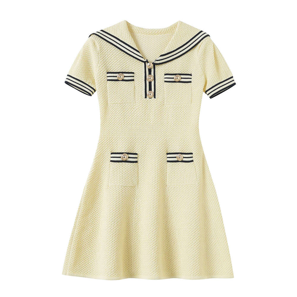 2026 Spring New Designer French Style Youth Academy Style Navy k30 Blue Collar Waist Knitted Women's Short Skirt