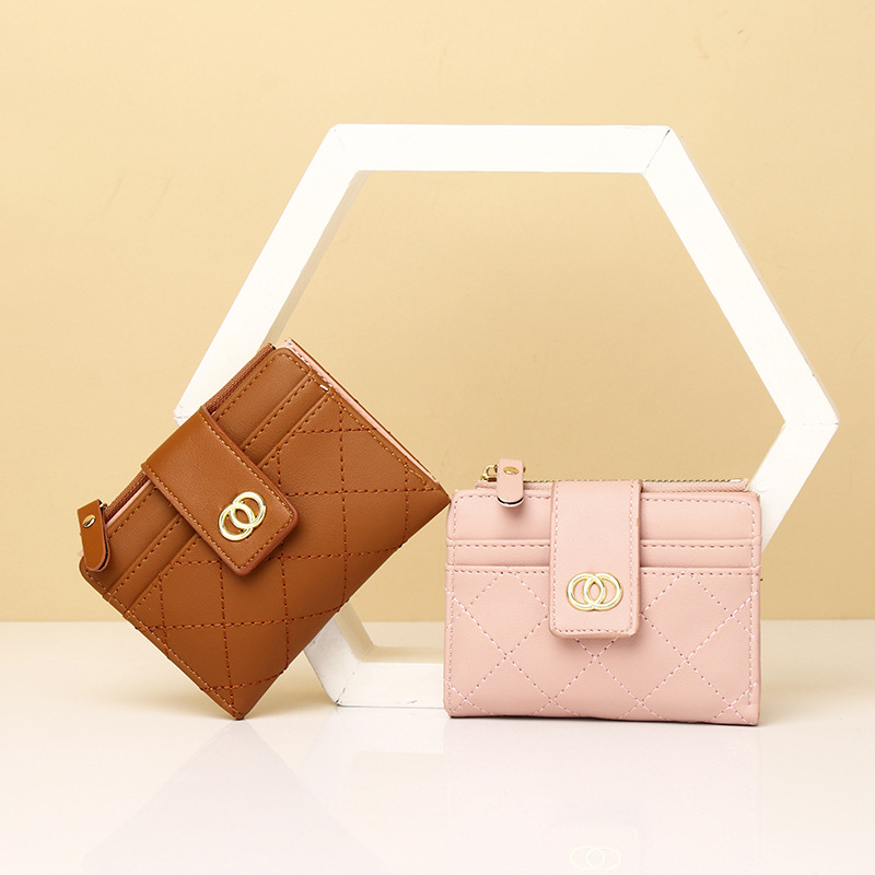 Women's short wallet with a light luxury and high-end feel, classic small fragrance embroidery thread, student card bag, and coin purse