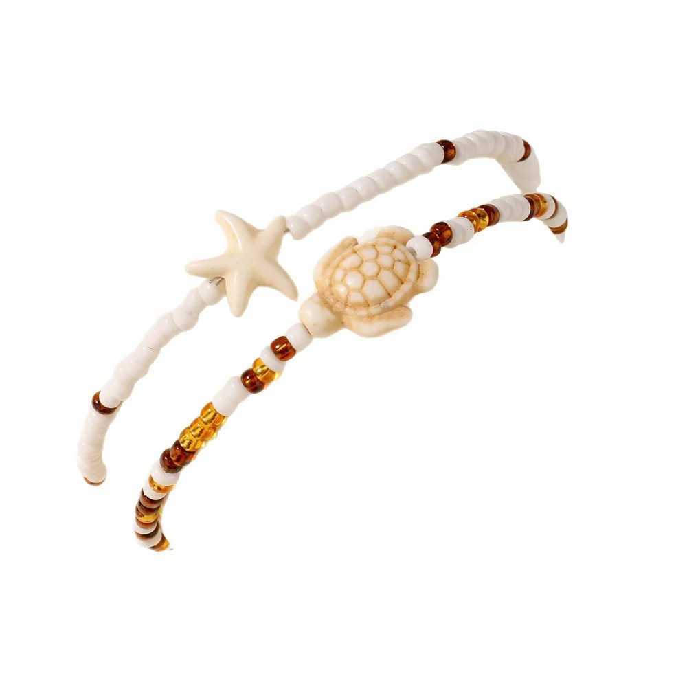 2Pcs Starfish Turtle Charm Anklet Set For Women Bohemian Summer Beach Ankle Elastic Chain on Leg Vacation Jewelry H260325 - view 7