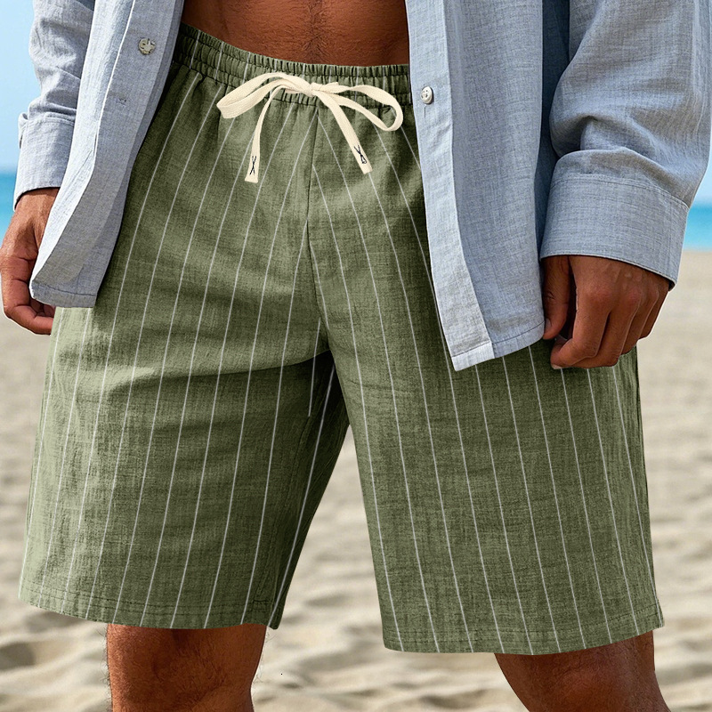Shine Casual Fashion Drawstring Shorts Essential Shorts European And American Elastic Trendy Men's Thin Linen Beach Shorts