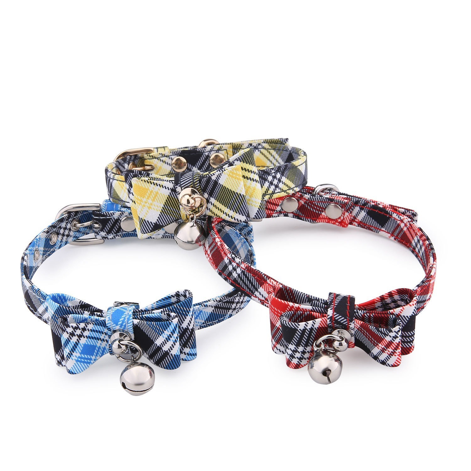 Pet Collar Outing Diagonal Mesh Bow Tie With Bell Breathable Adjustable For Small Medium Dogs Cats