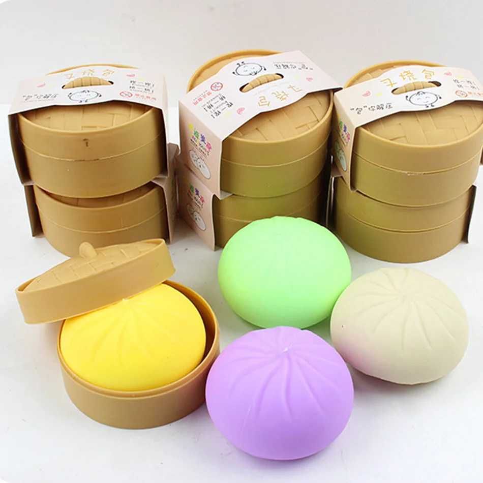 Colorful Dumpling Squishes Stress Balls Fidget Sensory Toys Simulation Food Squishies Bun with Steamer Squeeze Dough Ball Gifts C260325 C260327