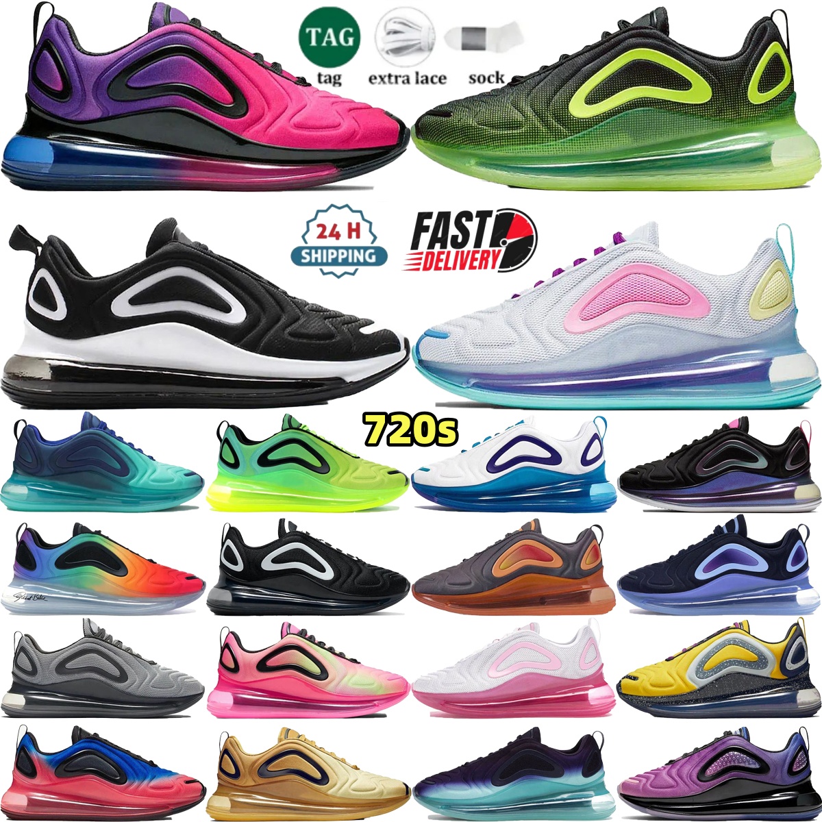 men women 720 running shoes 720s designer thick sole sneakers Light Bone White Volt Black Be True Retro Future Iridescent Bubble Pack leisure Sports shoes size 36-45