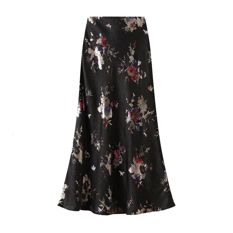 Women Elegant Gilded Printed Pleated Skirts Korean Fashion High Waist Overskirts for Women Vintage Fishtail Long Skirts Summer 260321