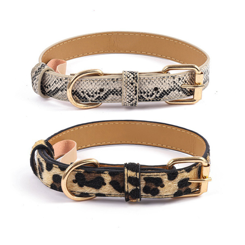 Anti Lost Pet Collar Leash Set Leather Material Metal Buckle Adjustable For Small Dogs Cats Outdoor Walking Leopard Print Snake Pattern