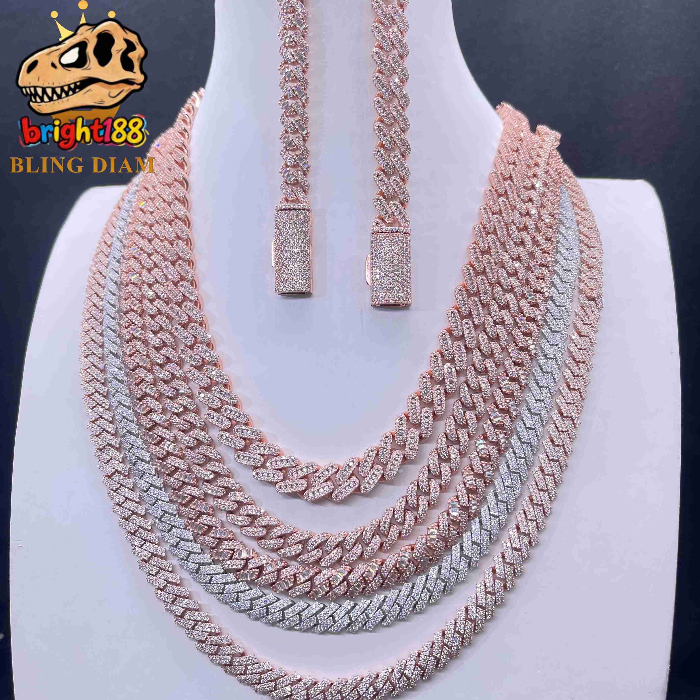 8-10mm Iced Out Miami Cuban Link Chains Rose Gold Pass Diamond Tester Hip Hop Rapper 925 Sterling Silver Vvs Real Moissanite