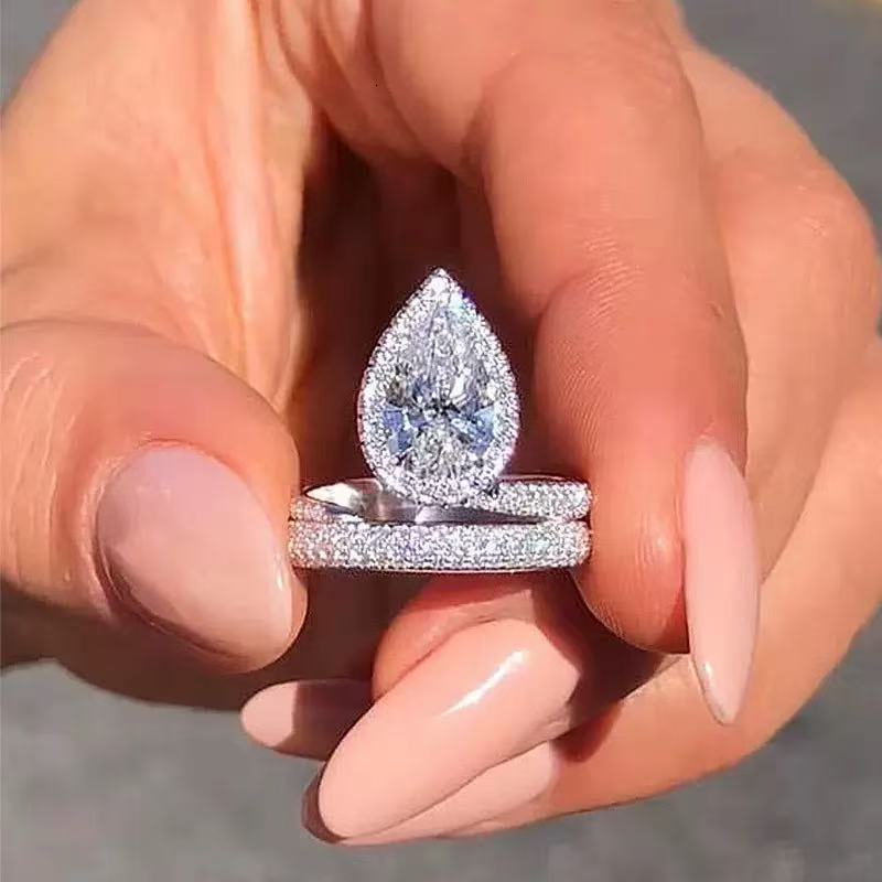 2CT Lab Grown Diamond Engagement Ring Pass Diamond Test Pear Cut 14K Gold Women Engagement Rings