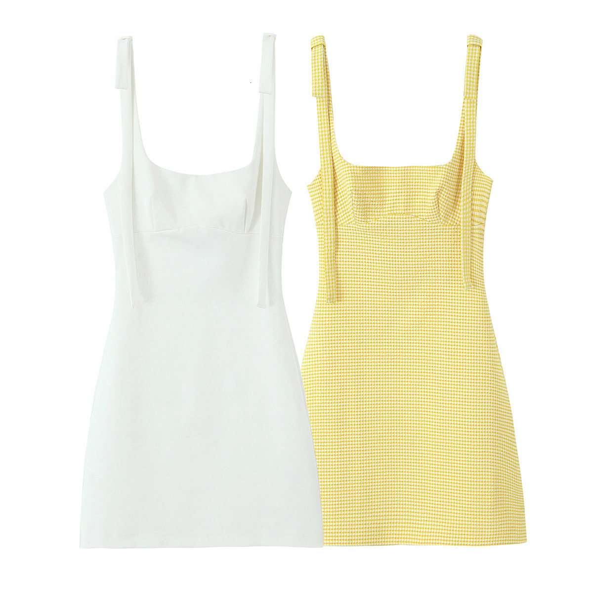 Z Summer New Womens Dress with Butterfly Decoration and Small Checkered Pattern Short Strap Dress for Women 240810