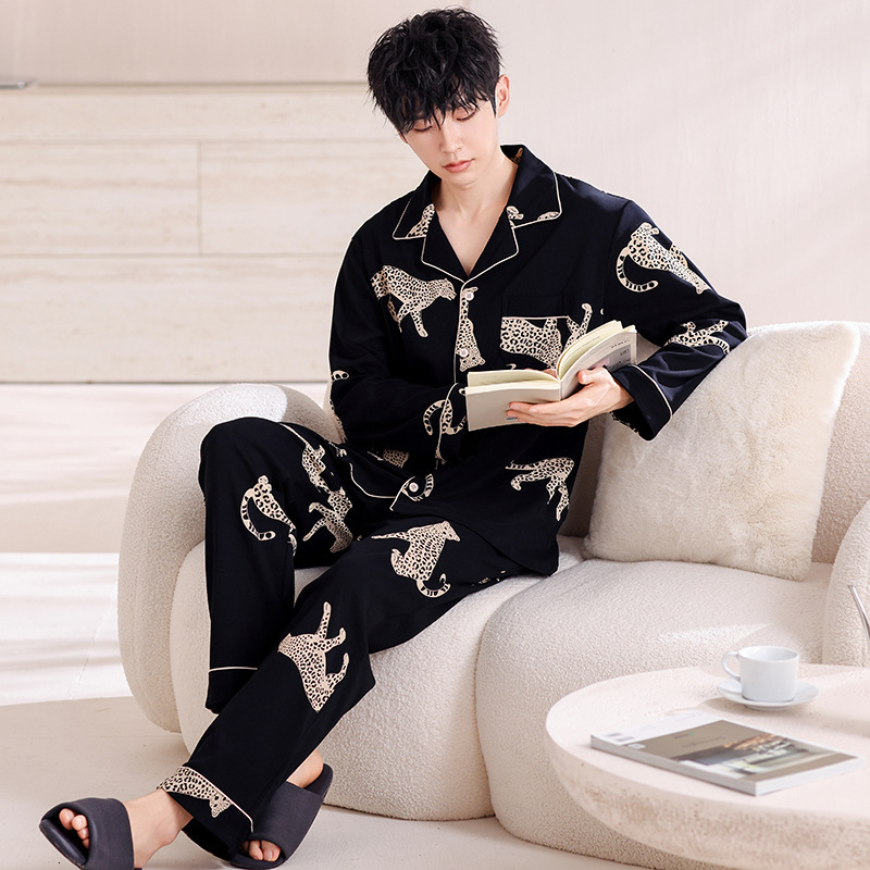 Homewear Pajamas Double Sided Pure Cotton Long Sleeve Long Pants Cardigan Cartoon Design Thickened Warm Outdoor Wearable All Cotton Couple