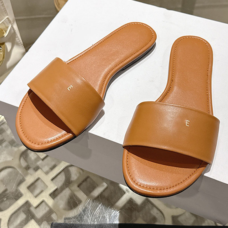 Ladies Summer lambskin Coastal Mule Round head shape SLIP ON leather outsole Beach sandals slippers miss sandals