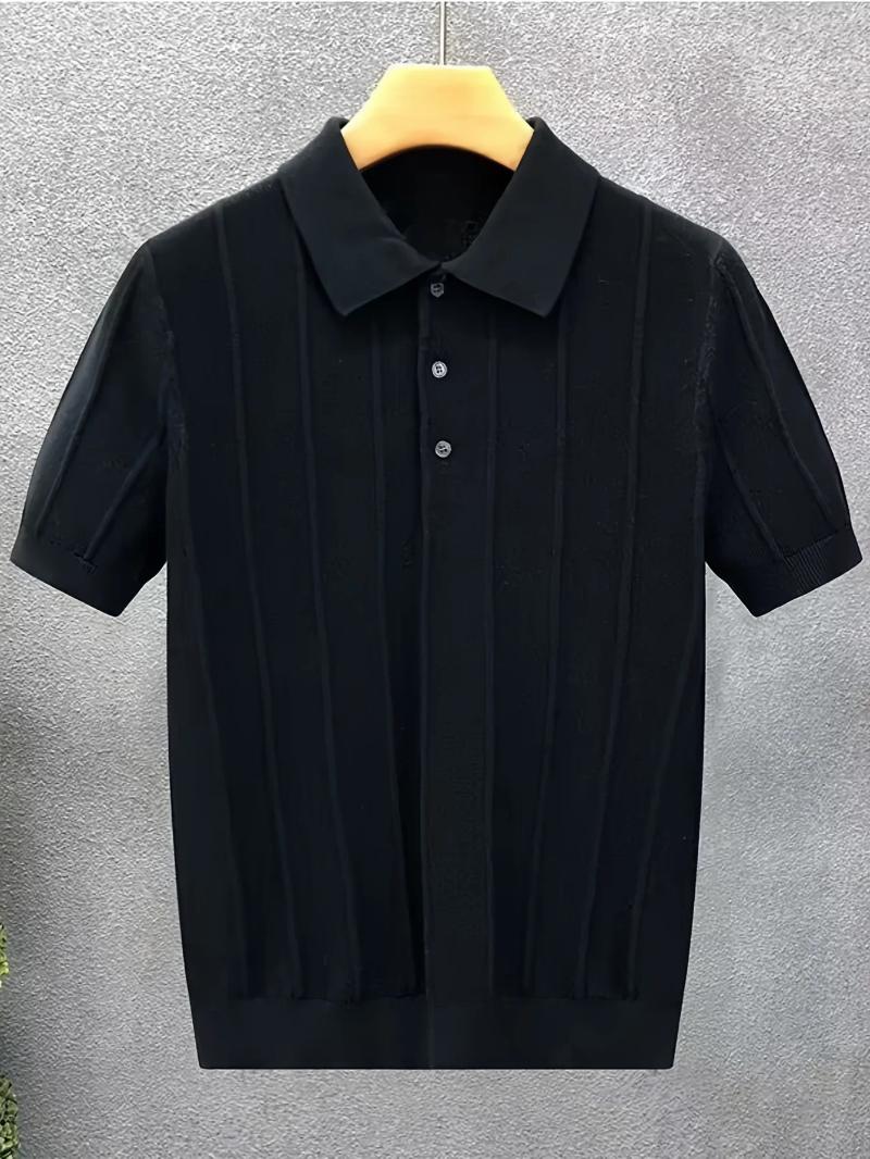 Men's Polos Ribbed Polo Neck Knit Sweater - Spring Loose Casual Button-down Shirt Single-color Simple Pullover Fashionable Homey L