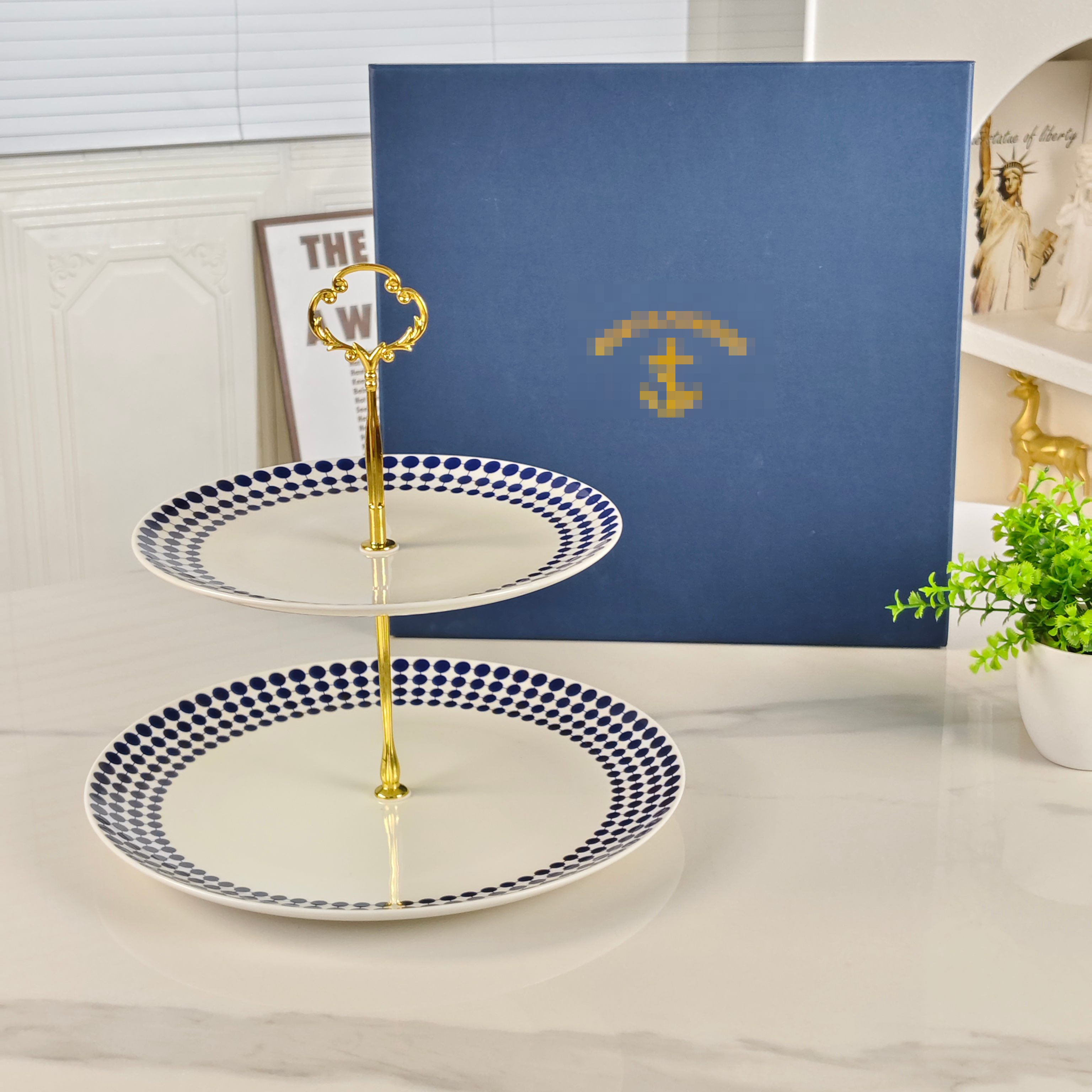 Luxury European Bone China 2-Tier Cake Plate, Stylish and Elegant Design, Perfect for Home, Parties, Weddings, or Gifts, Durable & High-Quality