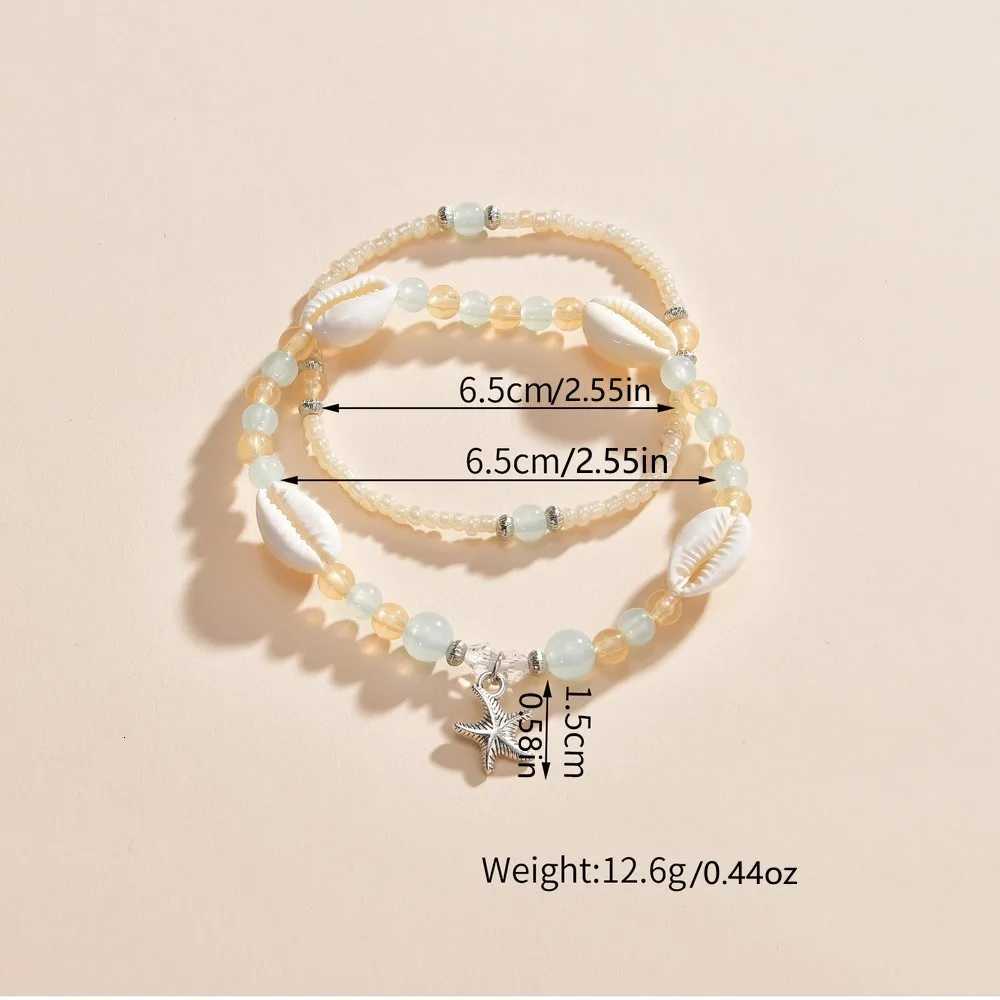 2-piece vacation ocean style alloy starfish pendant with colorful jelly beaded double layered womens anklet H260325 - view 3