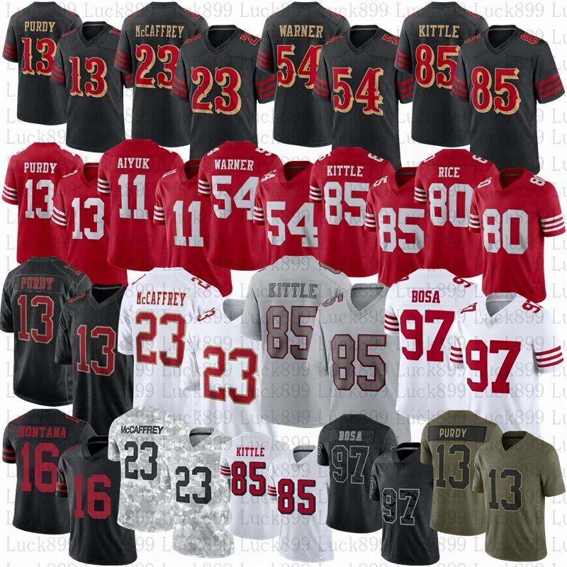 2026 New Brock Purdy Christian McCaffrey George Kittle Mike Evans Football Jersey Nick Bosa Fred Warner Jerry Rice Joe Montana Ricky Pearsall The Faithful