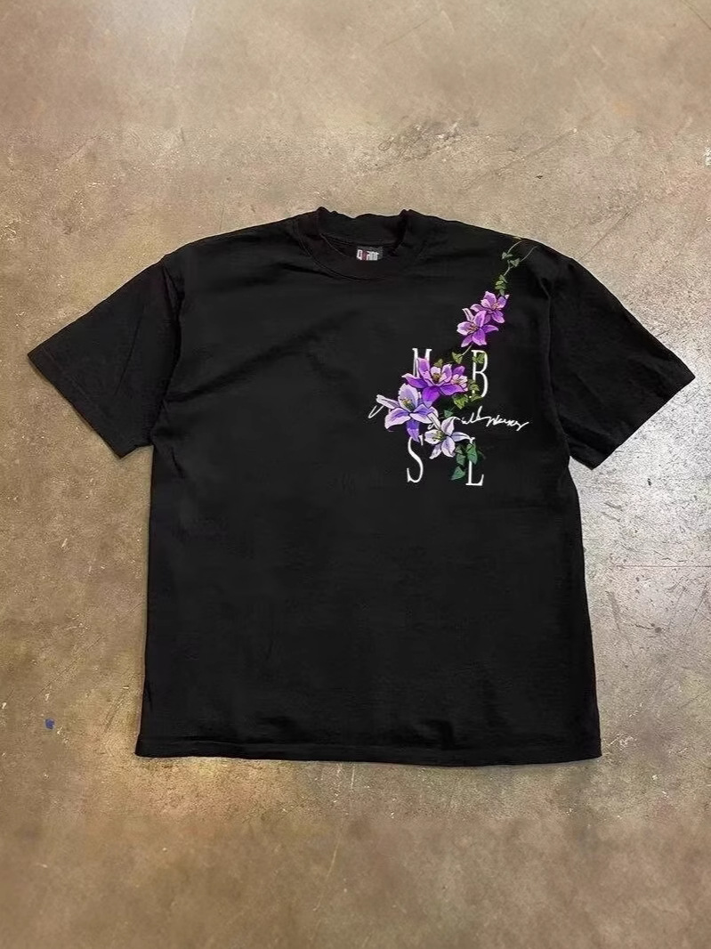 Men's American Streetwear Vintage T-Shirts | Summer High-Street Vine & Floral Graphic Casual Tees
