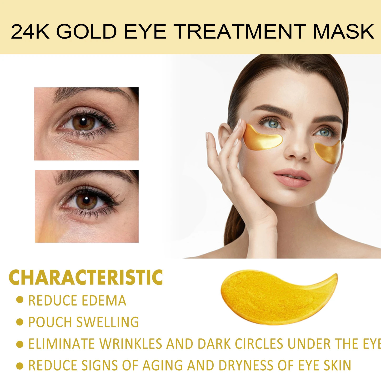 24k Gold Under Eye Patches Pure Gold Anti-Aging Under Eye Mask Removal Eyebags Moisturizing Firming Eye Patches Anti Dark 60pcs 260318
