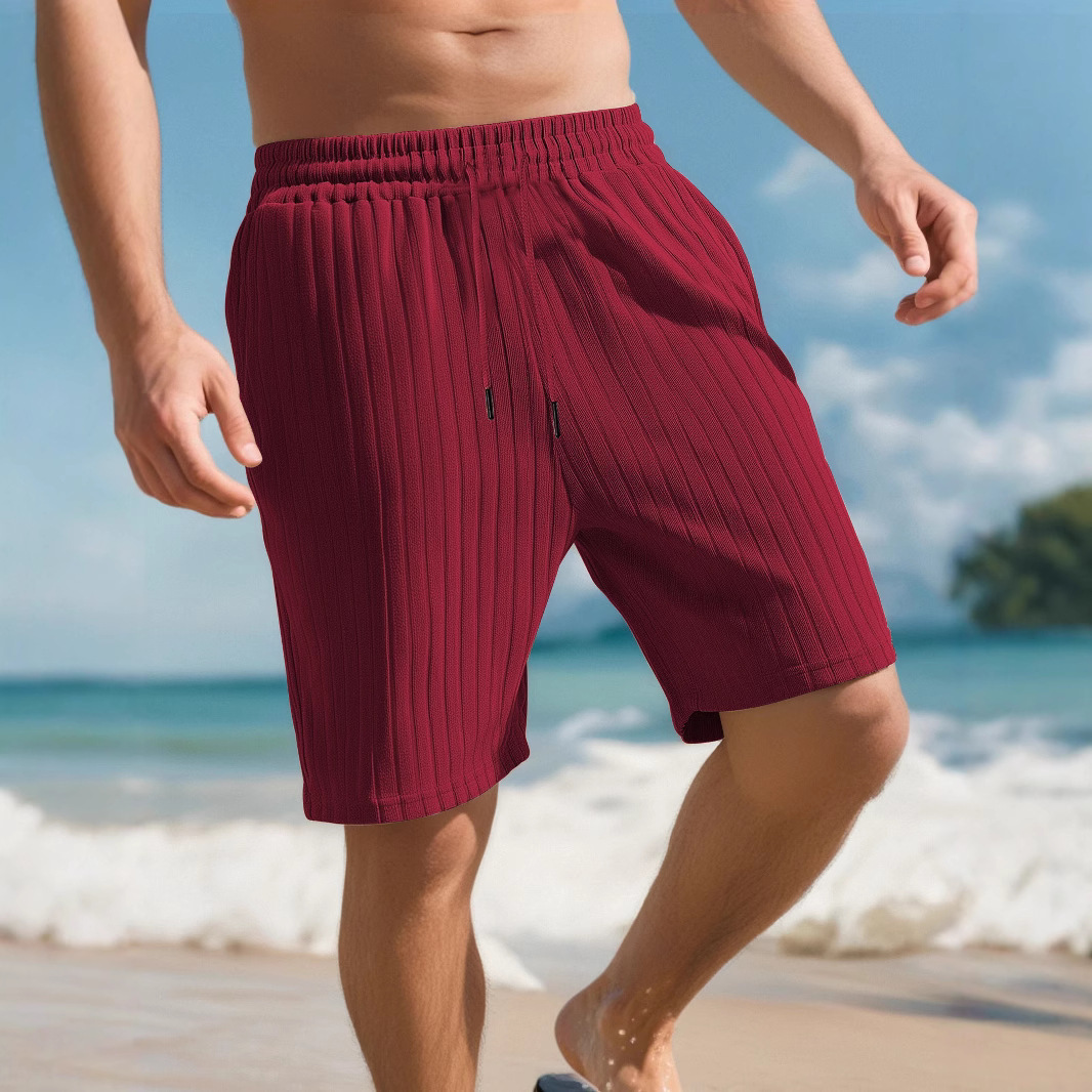 New European And American Essential Shorts Jacquard Sports Shorts Multi-pocket Drawstring Men's Striped Beach Shorts