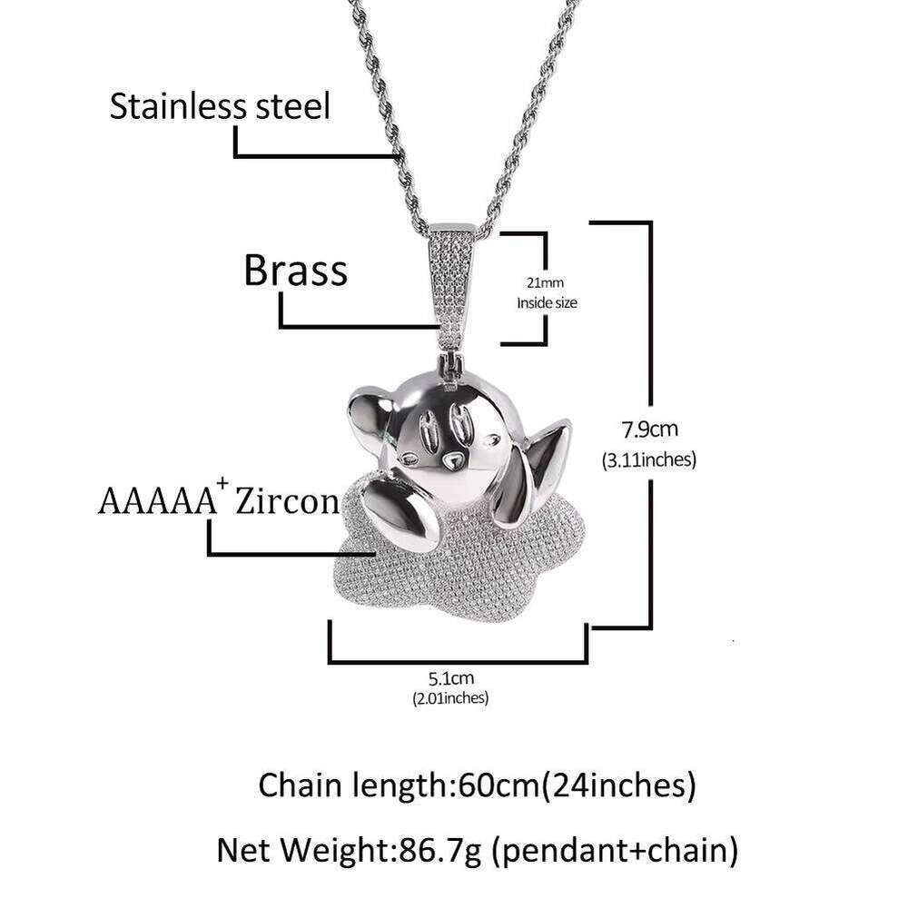 Hip Fashion Hop Iced Out Copper Inlaid Vvs Moissanite Necklace Full Diamond Rhodium Plated Cute Cartoon Pendant Charm For Women Men Jewelry