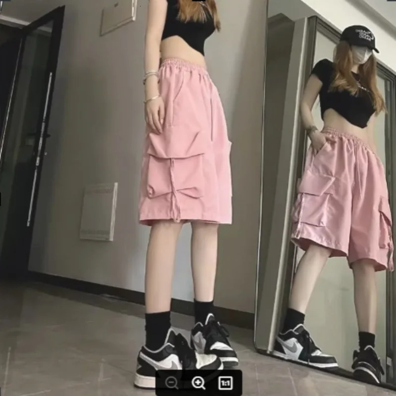 Y2K Cargo Short Harajuku Black Oversized Wide Leg Shorts Summer Streetwear Fashion High Waist Baggy Pants 2025 y260312