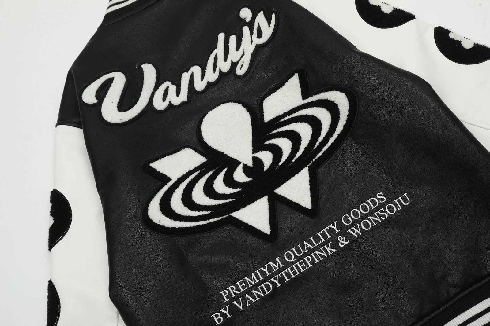 Patchwork Vandythepink Embroidery Lether Varsity Baeball Jacket Men Women Splicing Color Unisex Flocking Towl Pattern VANDY Coat C260325